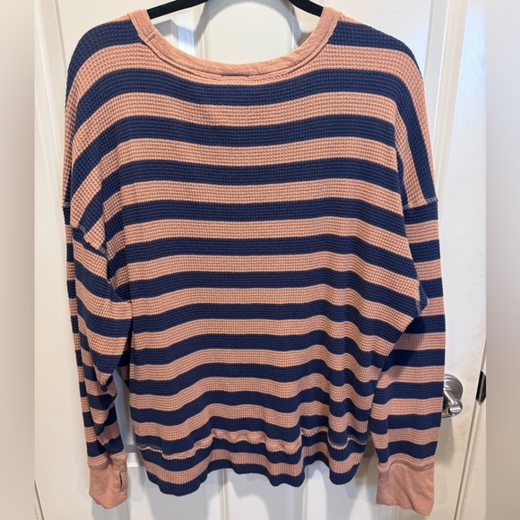 American eagle waffle knit top navy striped size Large - Picture 2 of 3